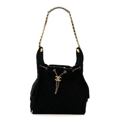 Suede Quilted Medium Chanel 25 Handbag Black