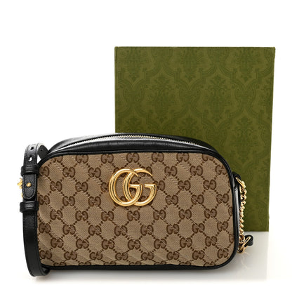 Monogram Matelasse Diagonal Small GG Marmont Chain Shoulder Bag Beige Black