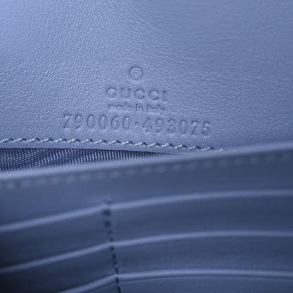 GG Supreme Monogram Textured Dollar Calfskin Mini GG Marmont Chain Wallet Light Pink Blue Beige