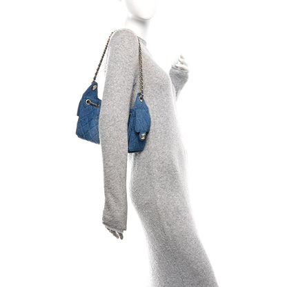 Washed Denim Quilted Mini Chanel 25 Handbag Blue
