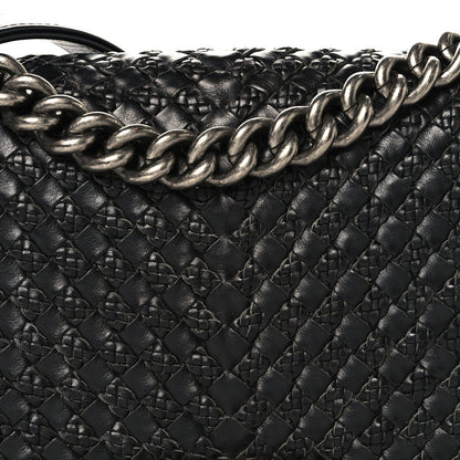 Lambskin Braided Woven Medium Boy Flap Black
