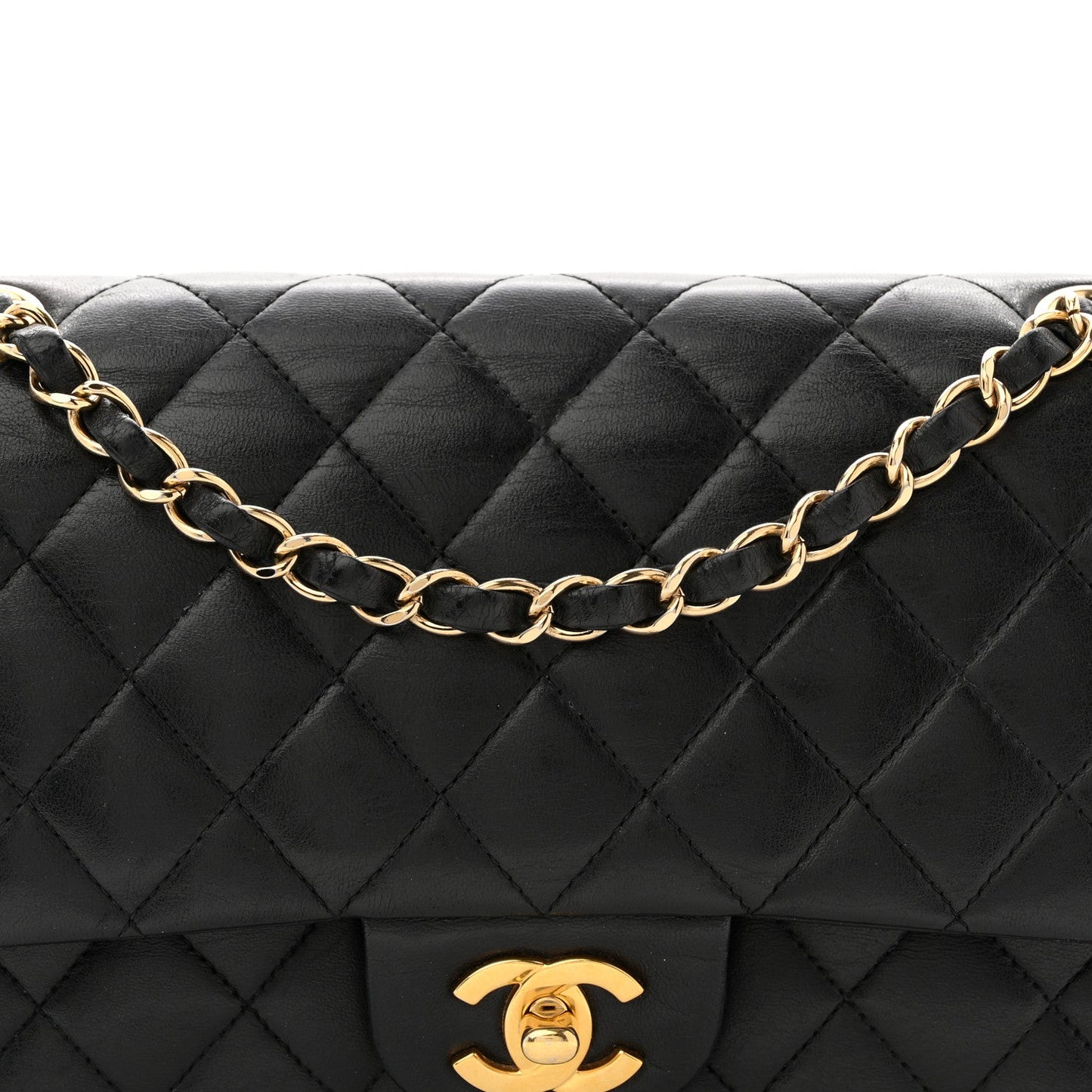 Lambskin Quilted Medium Double Flap Black