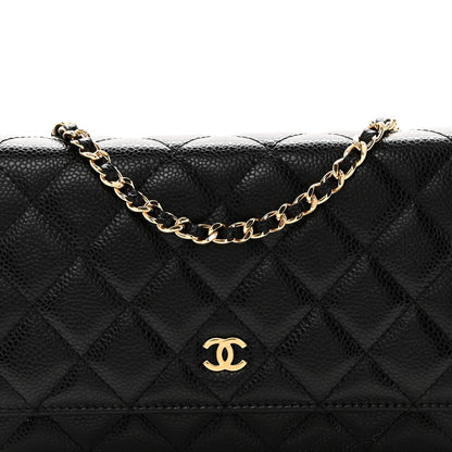 Caviar Quilted Wallet on Chain WOC Black