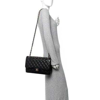Caviar Quilted Jumbo Double Flap Black