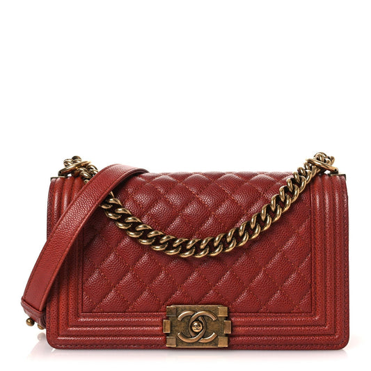Caviar Quilted Medium Boy Flap Dark Red