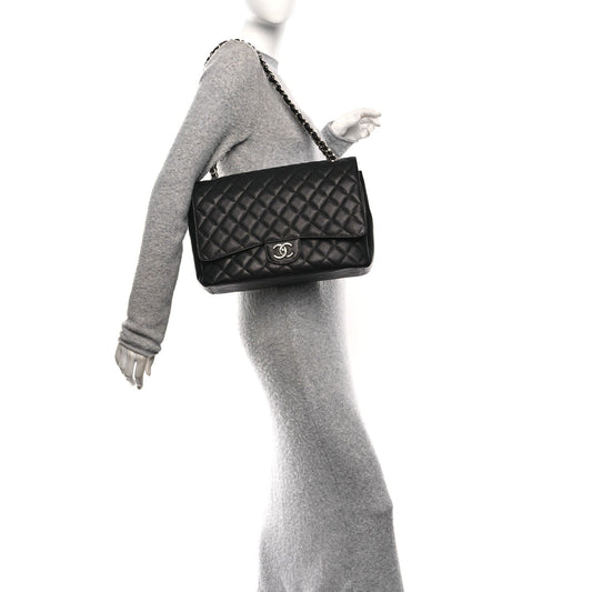 Caviar Quilted Maxi Double Flap Black