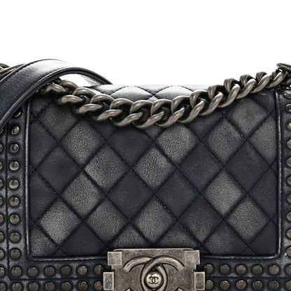 Faded Calfskin Quilted Small Studded Boy Flap Navy