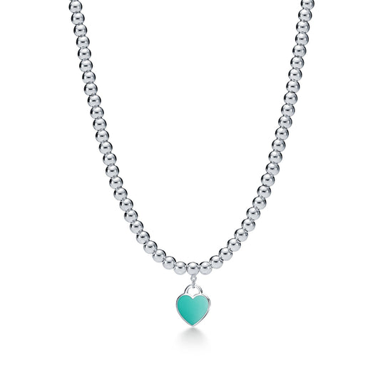 Tiffany Return to Tiffany Tiffany Blue Heart Tag Bead Necklace in Silver