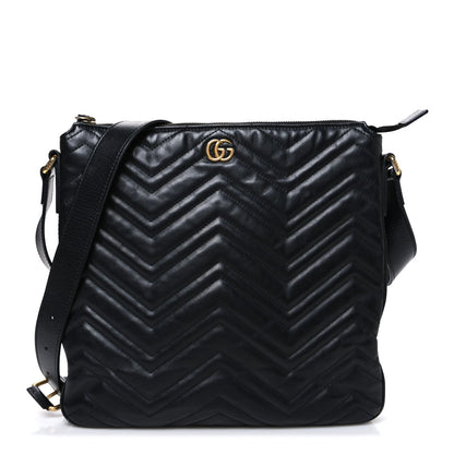 Calfskin Matelasse GG Marmont Flat Messenger Bag Black