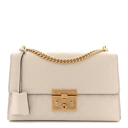 Guccissima Medium Padlock Shoulder Bag Mystic White