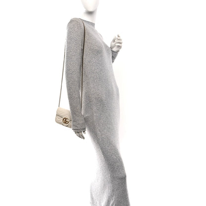 Calfskin Matelasse Super Mini GG Marmont Shoulder Bag White
