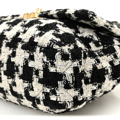 Tweed Quilted Medium Chanel 19 Flap Black Ecru White