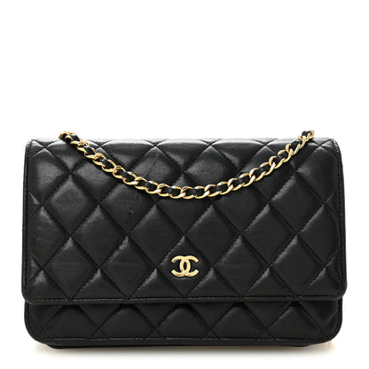 Lambskin Quilted Wallet On Chain WOC Black