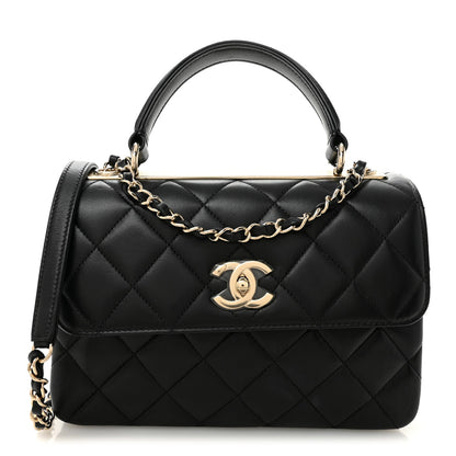 Lambskin Quilted Small Trendy CC Dual Handle Flap Bag Black