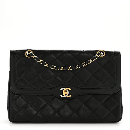 Lambskin Medium Double Flap Black