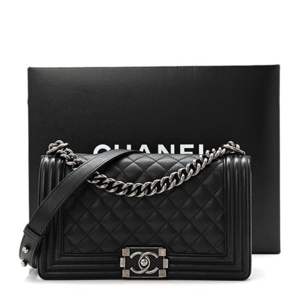 Grained Calfskin Quilted Medium Boy Flap Black