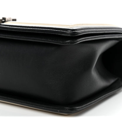 Calfskin Pleated Medium Boy In Rome Flap Black White