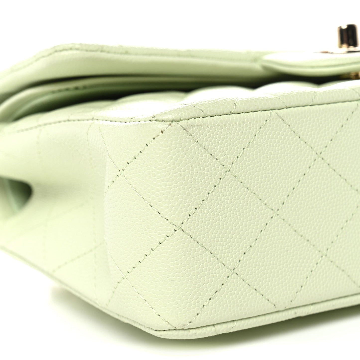 Caviar Quilted Small Double Flap Light Green