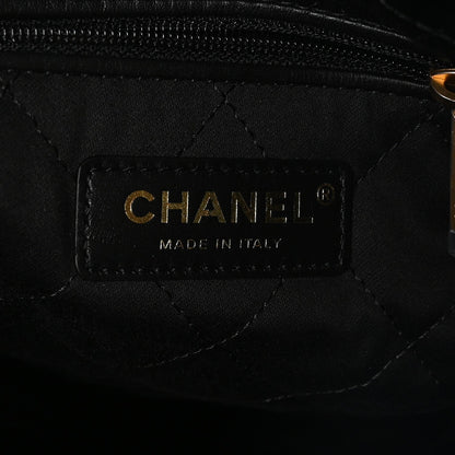 Shiny Calfskin Quilted Chanel 22 Backpack Black