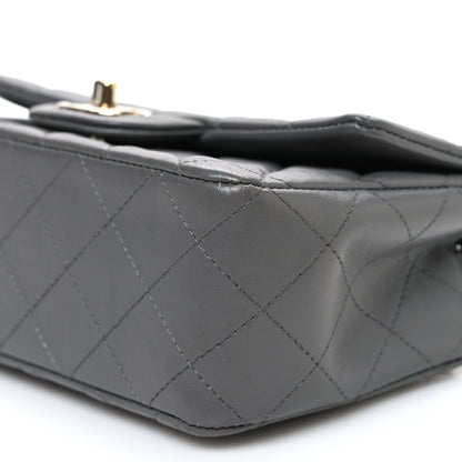 Lambskin Quilted Mini Rectangular Flap Dark Grey