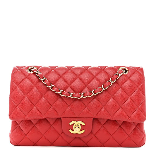 Caviar Quilted Medium Double Flap Red