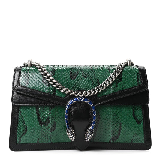 Snakeskin Enamel Small Dionysus Shoulder Bag Green