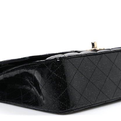 Patent Quilted Sparkle Glitter Medium Double Flap Black