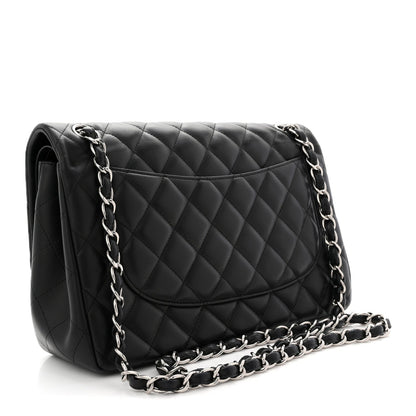 Lambskin Quilted Jumbo Double Flap Black