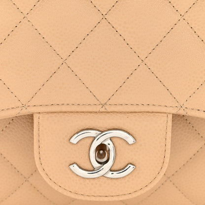 Caviar Quilted Jumbo Double Flap Beige Clair