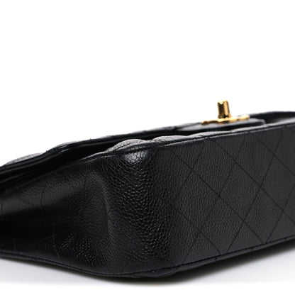 Caviar Quilted Medium Double Flap Black