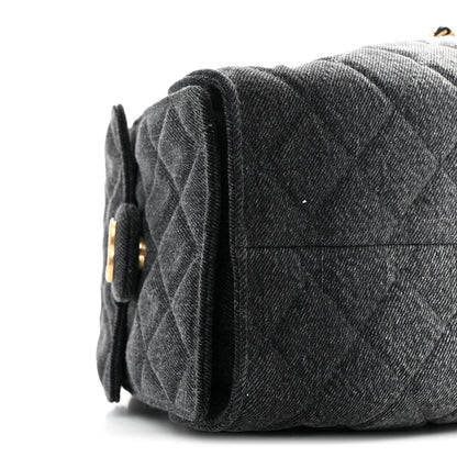 Washed Denim Quilted Small Chanel 25 Handbag Black