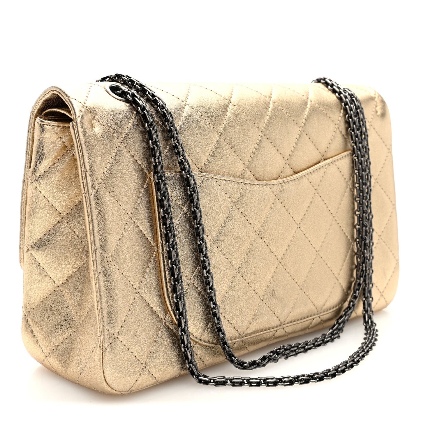 Metallic Aged Calfskin Quilted 2.55 Reissue 227 Flap Pale Gold