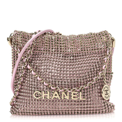 Crystal Embellished Metallic Lambskin Mini Chanel 22 Light Pink