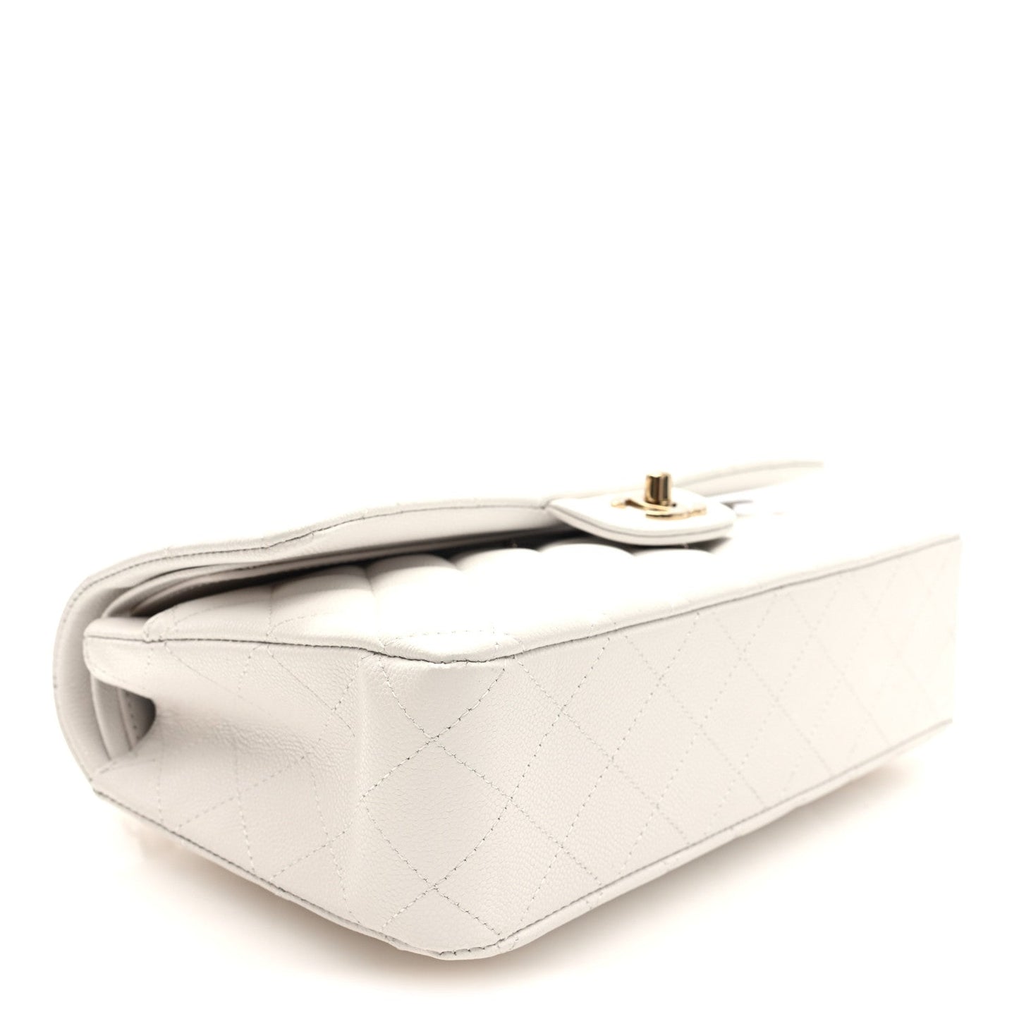 Caviar Quilted Medium Double Flap White