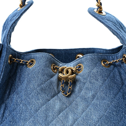 Washed Denim Quilted Small Chanel 25 Handbag Blue