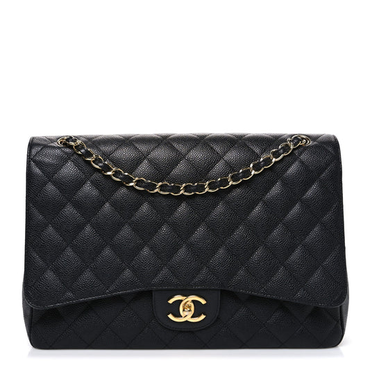 Caviar Quilted Maxi Double Flap Black