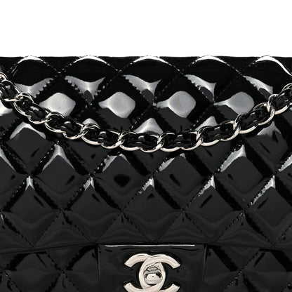 Patent Quilted Medium Double Flap Black