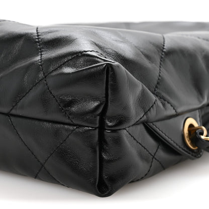 Shiny Calfskin Quilted Chanel 22 Backpack Black