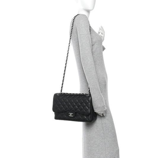 Caviar Quilted Jumbo Double Flap Black