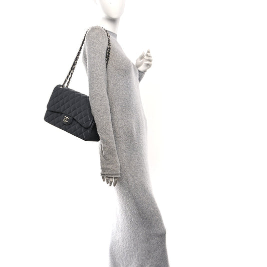 Lambskin Quilted Jumbo Double Flap Dark Grey