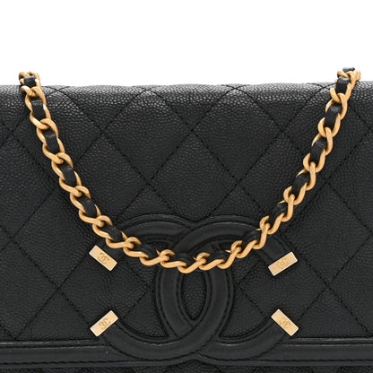 Caviar Quilted CC Filigree Wallet On Chain WOC Black