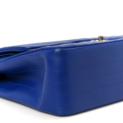 Lambskin Chevron Quilted Jumbo Double Flap Navy Blue