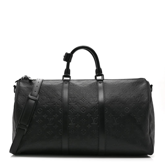 Calfskin Shadow Monogram Keepall Bandouliere 50 Black