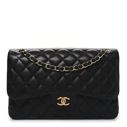 Caviar Quilted Jumbo Double Flap Black