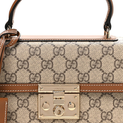 GG Supreme Monogram Small Padlock Top Handle Shoulder Bag Beige Ebony Dark Brown
