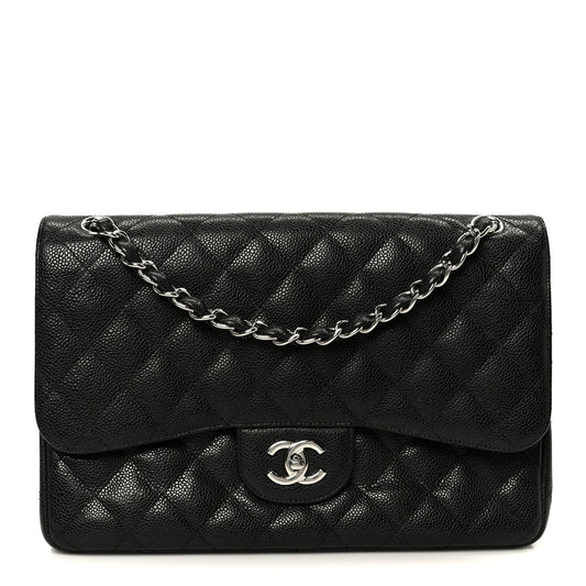 Caviar Quilted Jumbo Double Flap Black