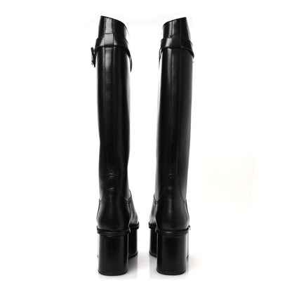 Calfskin Wedge Riding Boots 38 Black