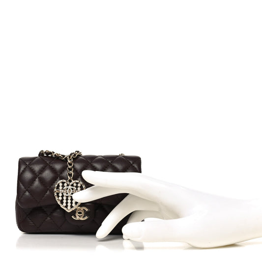 Lambskin Quilted Mini Double Flap With Hook Dark Brown