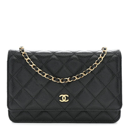 Caviar Quilted Wallet on Chain WOC Black