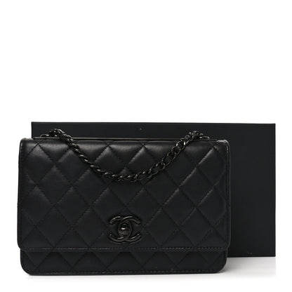 Lambskin Quilted Trendy CC Wallet On Chain WOC So Black